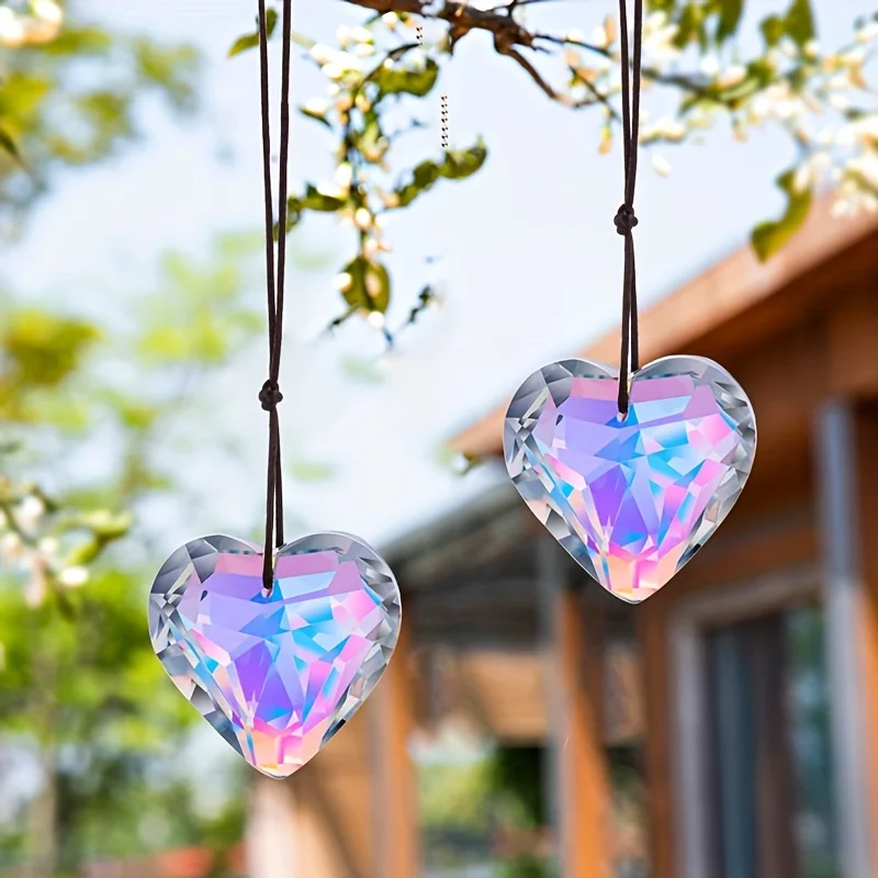

1PC Heart Shaped Hanging Pendant Decorative Crystal Peach Prism Suncatcher Prism Hanging Decorative for Window Home Garden