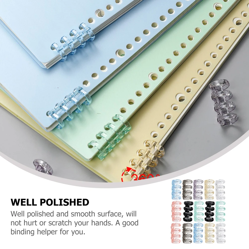 

16pcs Binder Rings Removable Buckle Plastic 4-Hole Loose Leaf Strips Multi Color Smooth Flexible School Office Supplies