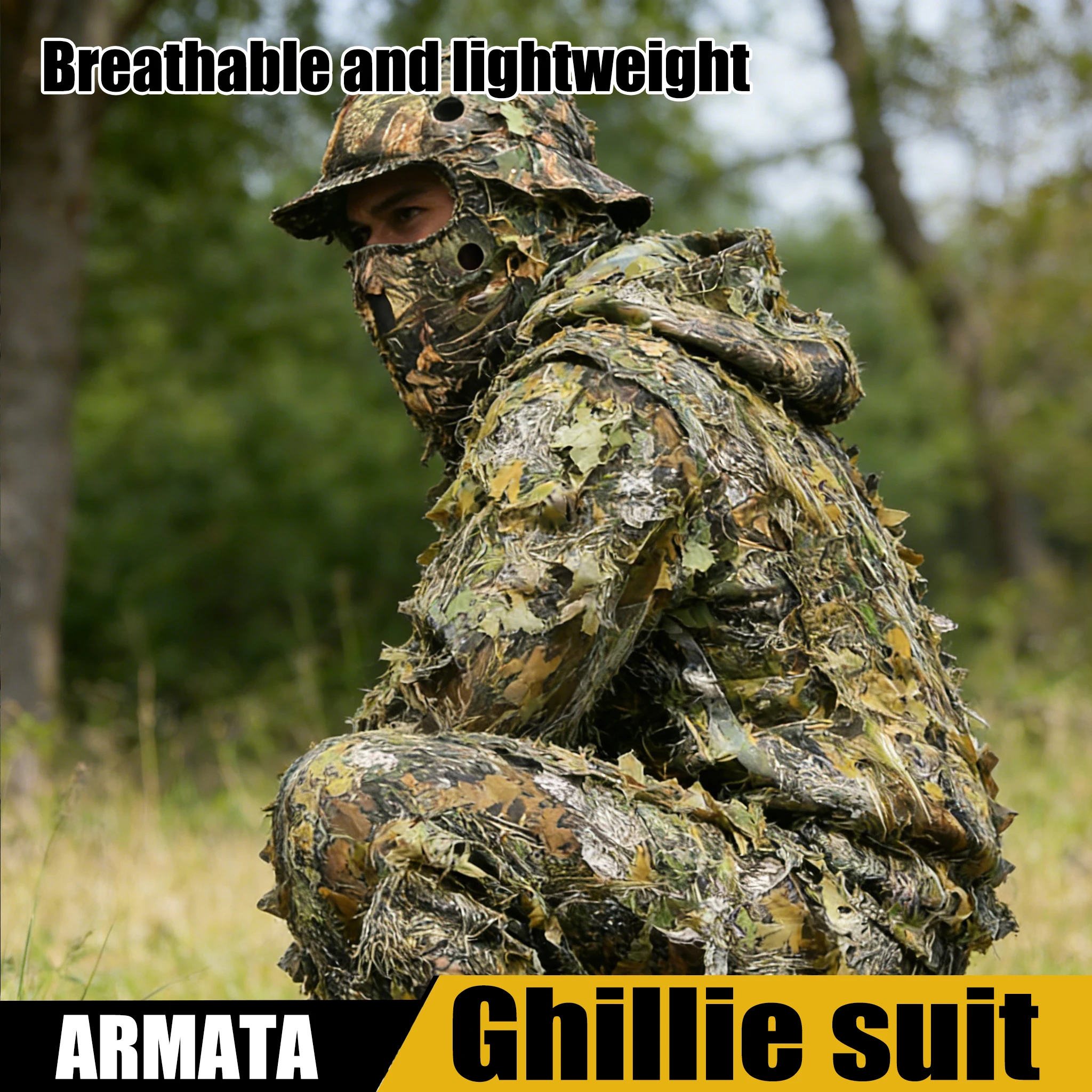 

Костюм-гилли 3D с бионическим камуфляжем в виде листьев | Дизайн с кленовым листом | Дышащая легкая одежда для охоты, наблюдения за птицами и фотографии