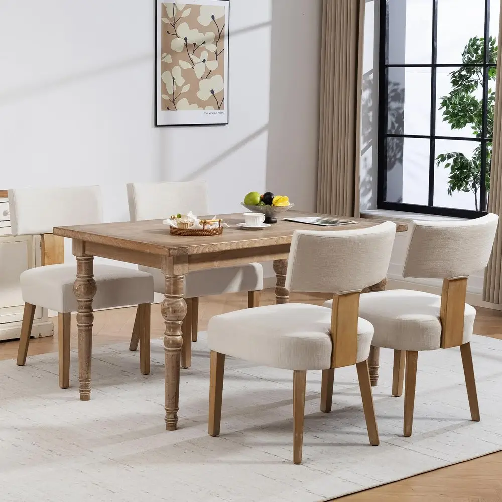 

Dining Chairs, Fabric Upholstered Wood Kitchen Chairs Set of 4, Linen Curved Backrest Accent Chairs,Farmhouse Modern Dining Cha