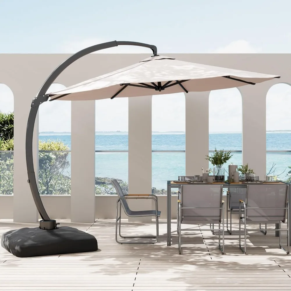 

11FT Cantilever Patio Umbrella with Base Included, Large Cantilever umbrella with 360°Rotation, Heavy-Duty Offset Outdoor Umbrel