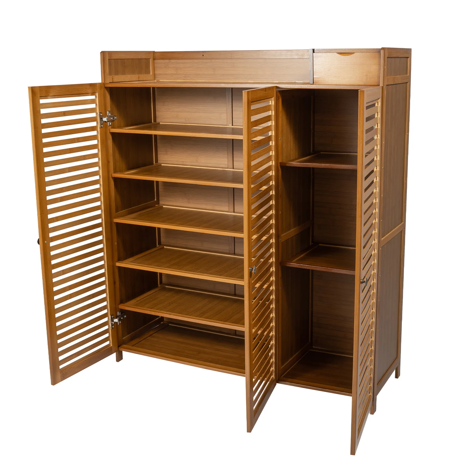 Shoe Storage Cabinet, Free Standing Shoe Racks, 7-Tier Bamboo Shoe Organizer, Large Capacity Rack with Doors, Multi-Purpose Storage Shelf, Waterproof Surface, Easy Assembly, Modern Entryway Organizer for Shoes, Bags, Clothes, Books, Home Décor