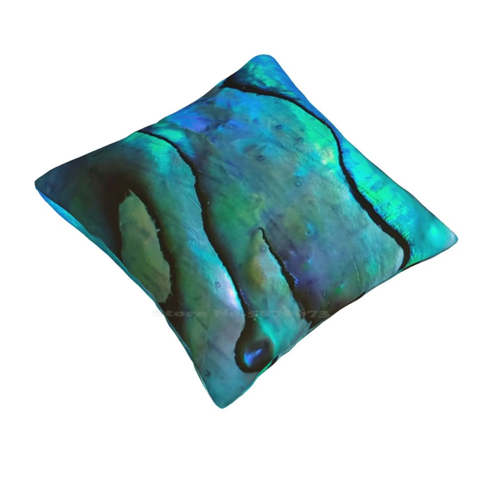 Iridescent Teal Abalone Shell. Flashy Teal Close Up Photography Throw Cushion Pillow Cover Teal Shell Abalone Iridescence