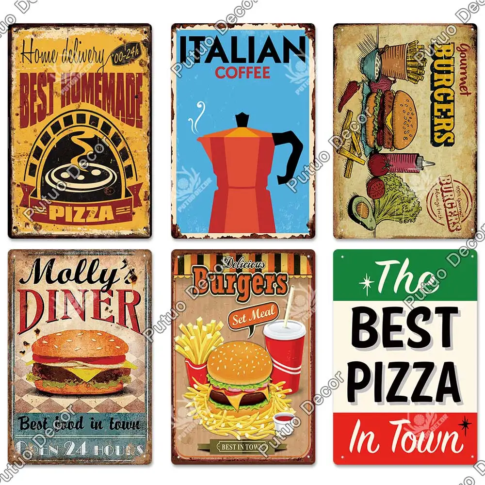 Putuo Decor Fast Food Vintage Tin Sign Plaque Metal Retro Plate Hot Dog Poster Wall Decor for Kitchen Cafe Diner Bar