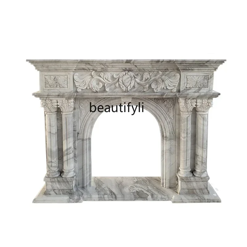 l French natural jazz white marble fireplace European French decorative cabinet stone carving custom living room decoration