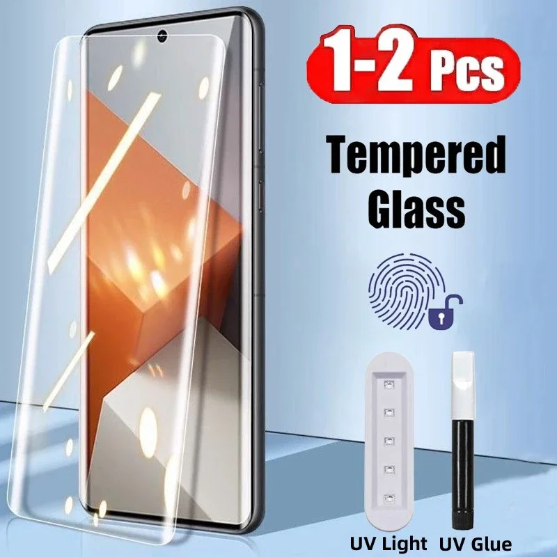 

1-2PCS Curved UV Tempered Glass For Redmi Note 14 Pro Plus Note14Pro 5G Full Glue Screen Protector Redmi Note 13 Pro Plus Glass