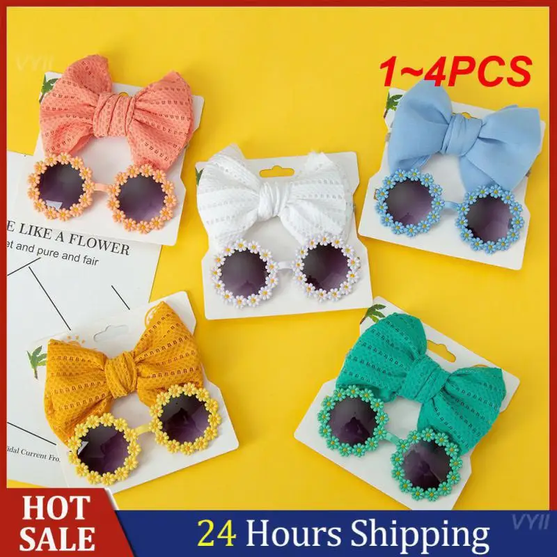 1~4PCS Childrens Sunglasses With A Sense Of Texture Newborn Headband Summer Beach Photography Props Bow Hair Band Sunglasses