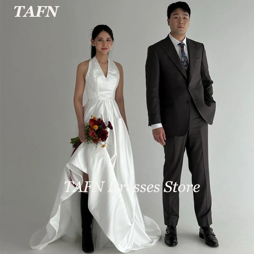 

TAFN V-Neck Sleeveless Wedding Dresses A-line Floor-Length Elegant Bridal Gown Korea Photo Shoot Dresses Custom Made