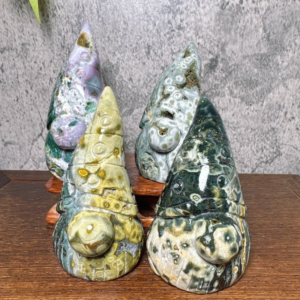 Ocean Jasper Gnome Carving Natural Handcrafted Raw Druzy Geode Reiki Healing Crystal Home Decor Lucky Gift Unique Ornaments