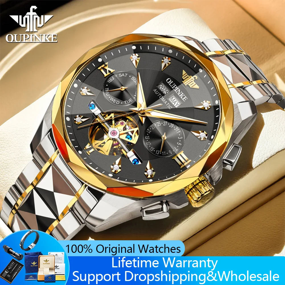 

OUPINKE 3316, мужские часы, оригинальные классические водонепроницаемые механические часы с зеркалом в виде ромба для мужчин, роскошные наручные часы с автоматической датой
