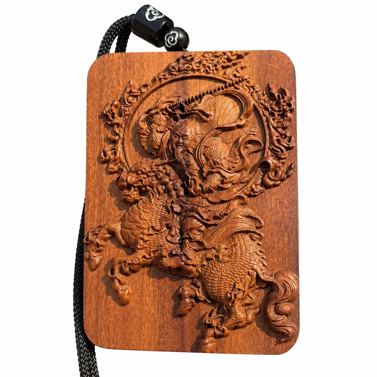 Hand Carved Lightning Struck Jujube Wood Daoist Deity Pendant Traditional Chinese Taoism Lingpai Amulet Talisman Decor Gift