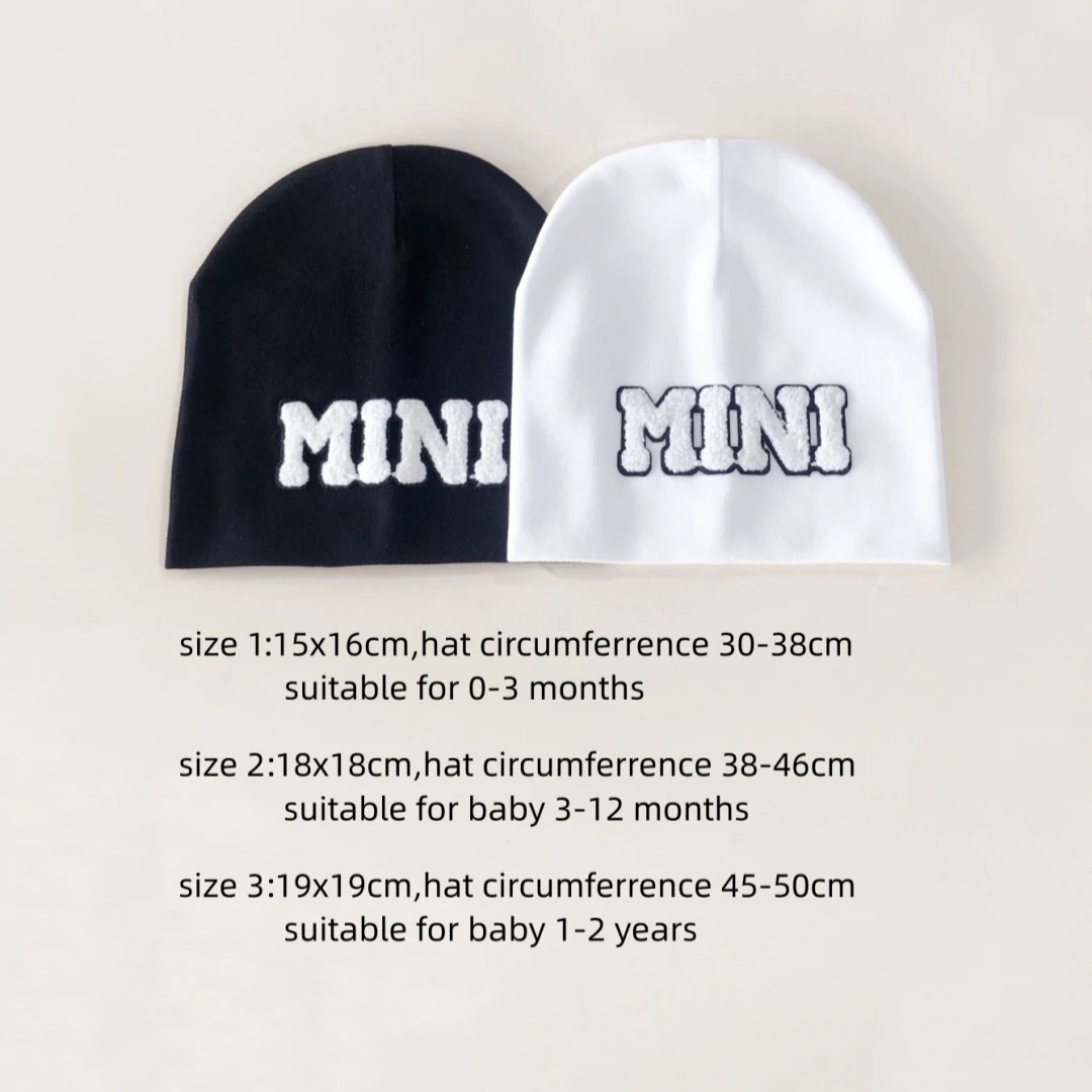 Baby Letter Mini Towel Embroidery Cotton Beanie Infant Newborn Hat for Boys Girls All Seasons