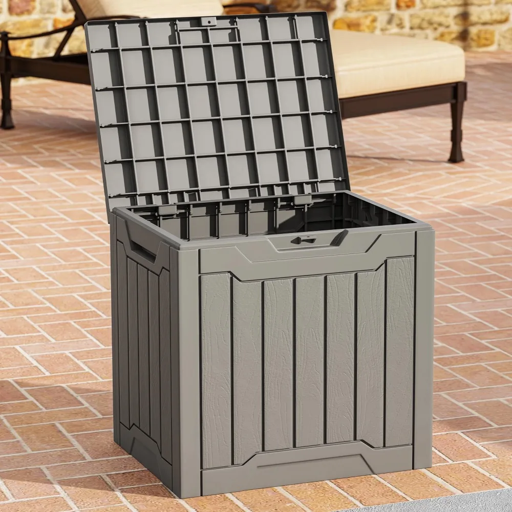 

31 Gallon Outdoor Deck Box, Weatherproof Resin Storage Box, Lockable with Side Handle