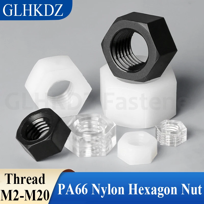 M2-M20 Nylon Hex Nut Black/White/Transparent PA66 Nylon Plastic Hexagon Nut - Support Wholesale