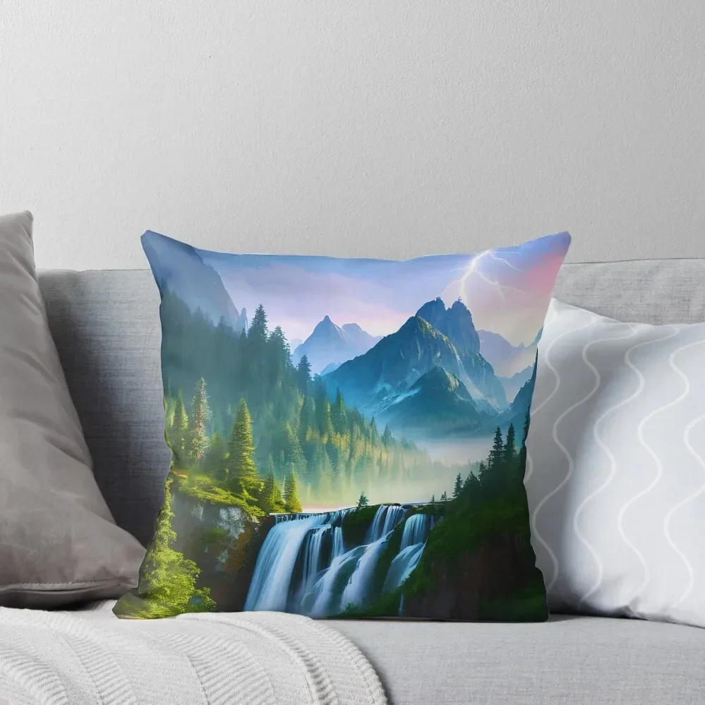 The Ultimate Nightscape: Mountains, Waterfall and the Glowing Stars Above Throw Pillow Bed pillowcases pillow