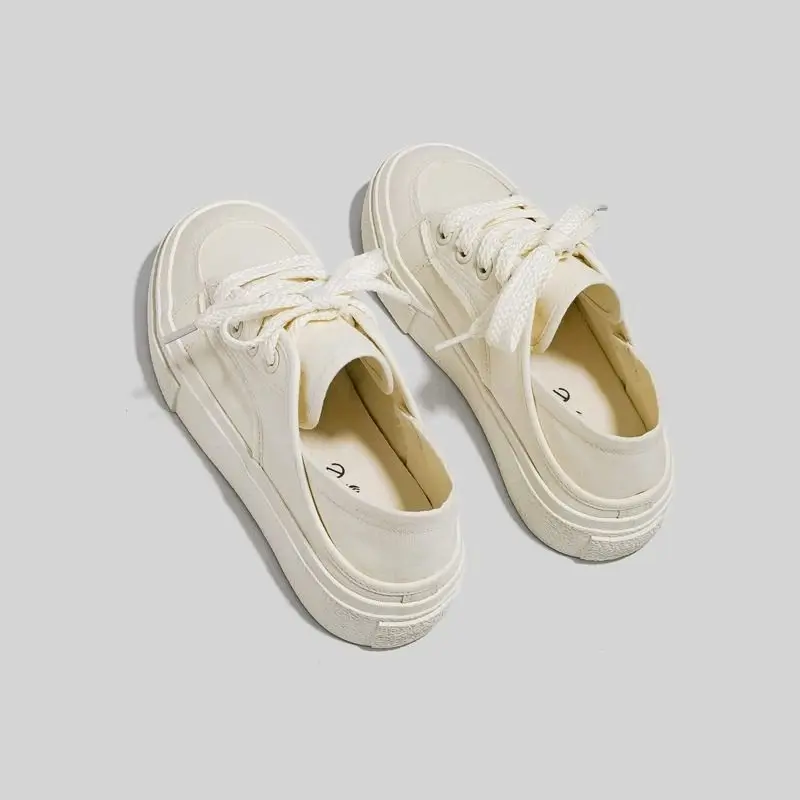 Exclusive Korean Design Women's White Sneakers Release​ Soft Thick Sole Canvas Shoes Breathable Lightweight Student Sneakers view 3