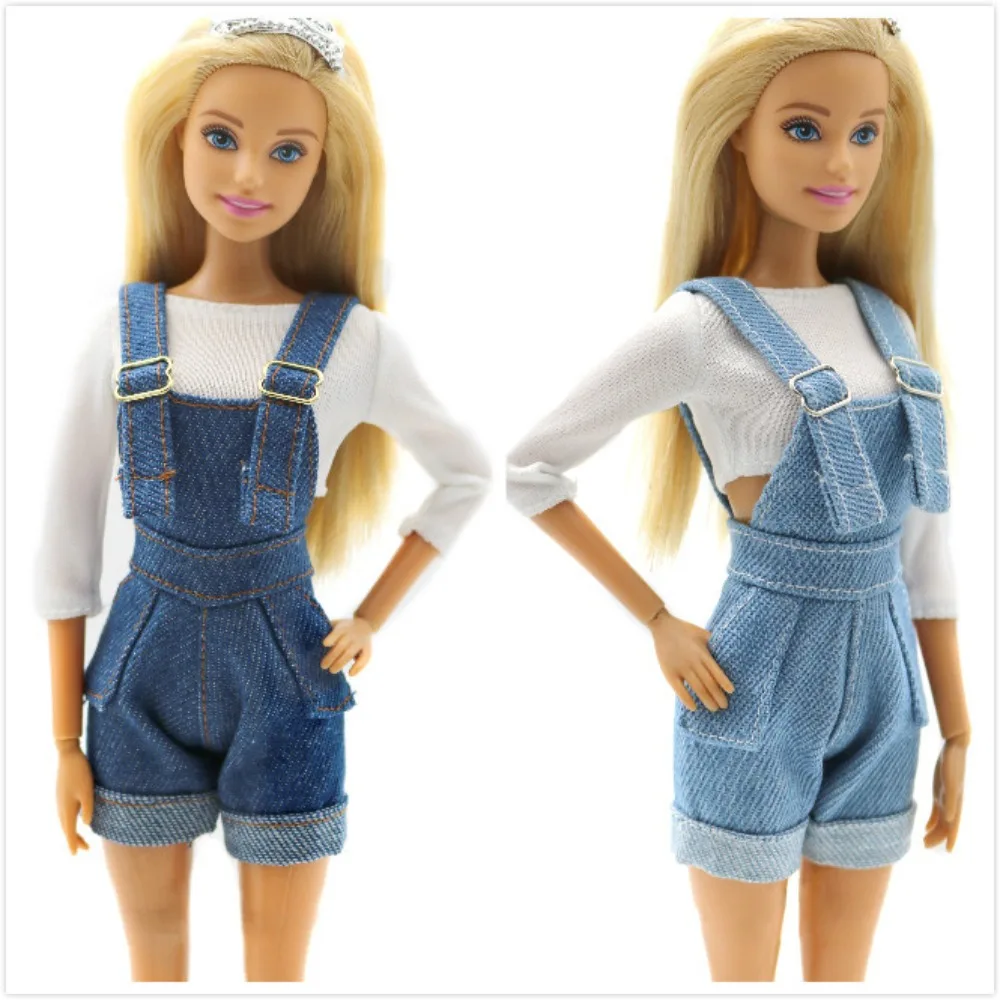 Fashion Denim Jeans Doll Suspenders Trousers Outfit Cloth 29cm Doll Wearable Cowboy Crop Top Girls