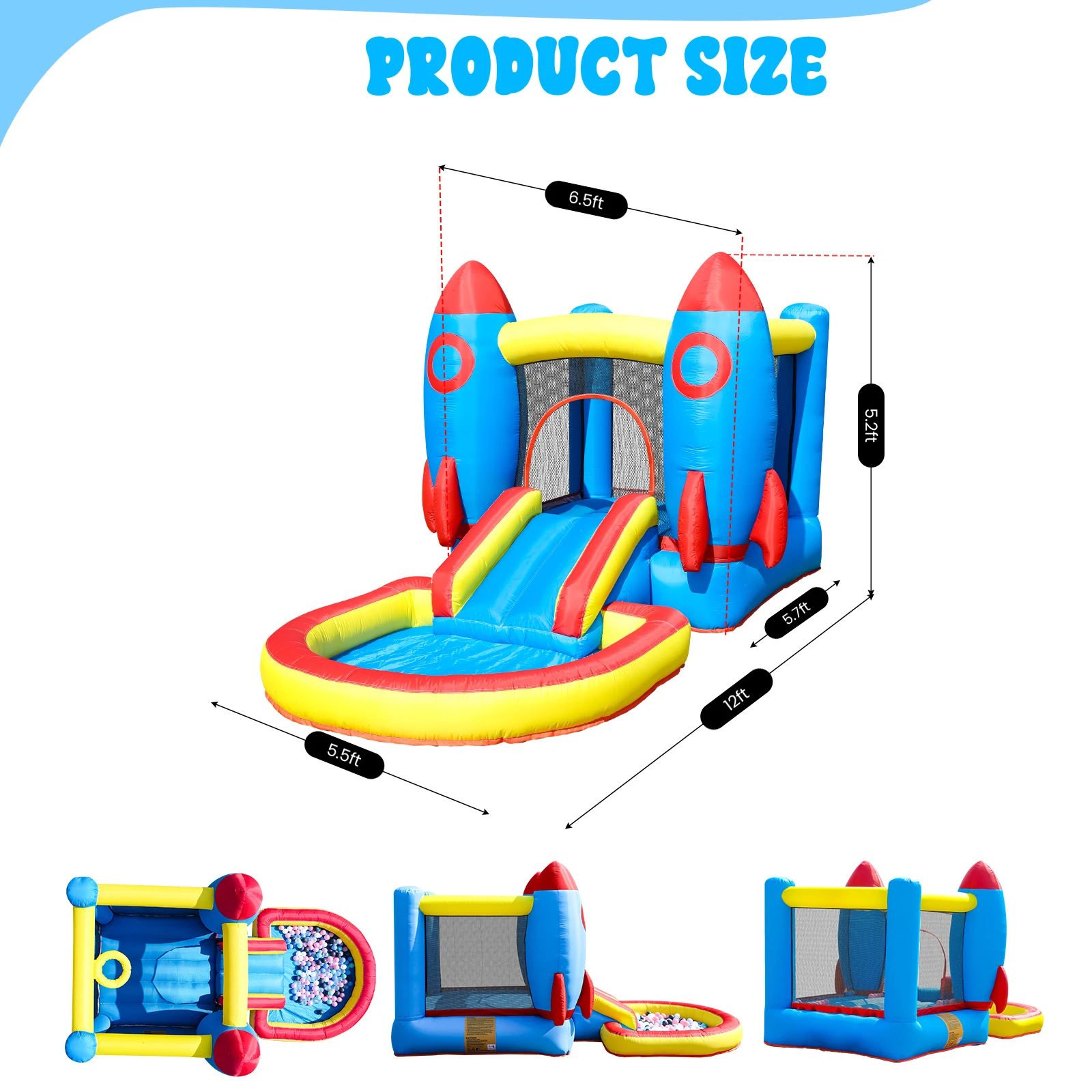 

Oxford Cloth Jumping Bed Rocket Children's Playground Mini Bubble Pool Inflatable Rocket Bounce House