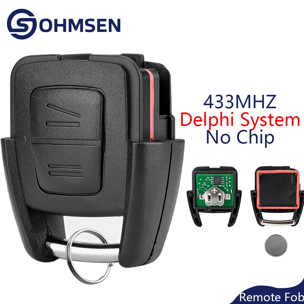 OHMSEN Remote Control Car Key Fob 2 Buttons 433MHz Delphi System for Vauxhall Opel Astra 1998 - 2005(without alarm)