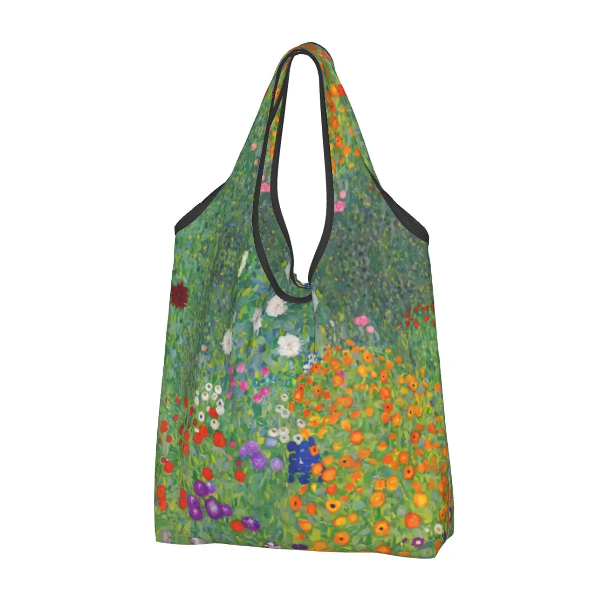 Gustav Klimt Flower Garden Grocery Shopping Bag Kawaii Shopper Shoulder Tote Bag Big Capacity Portable Painting Handbag