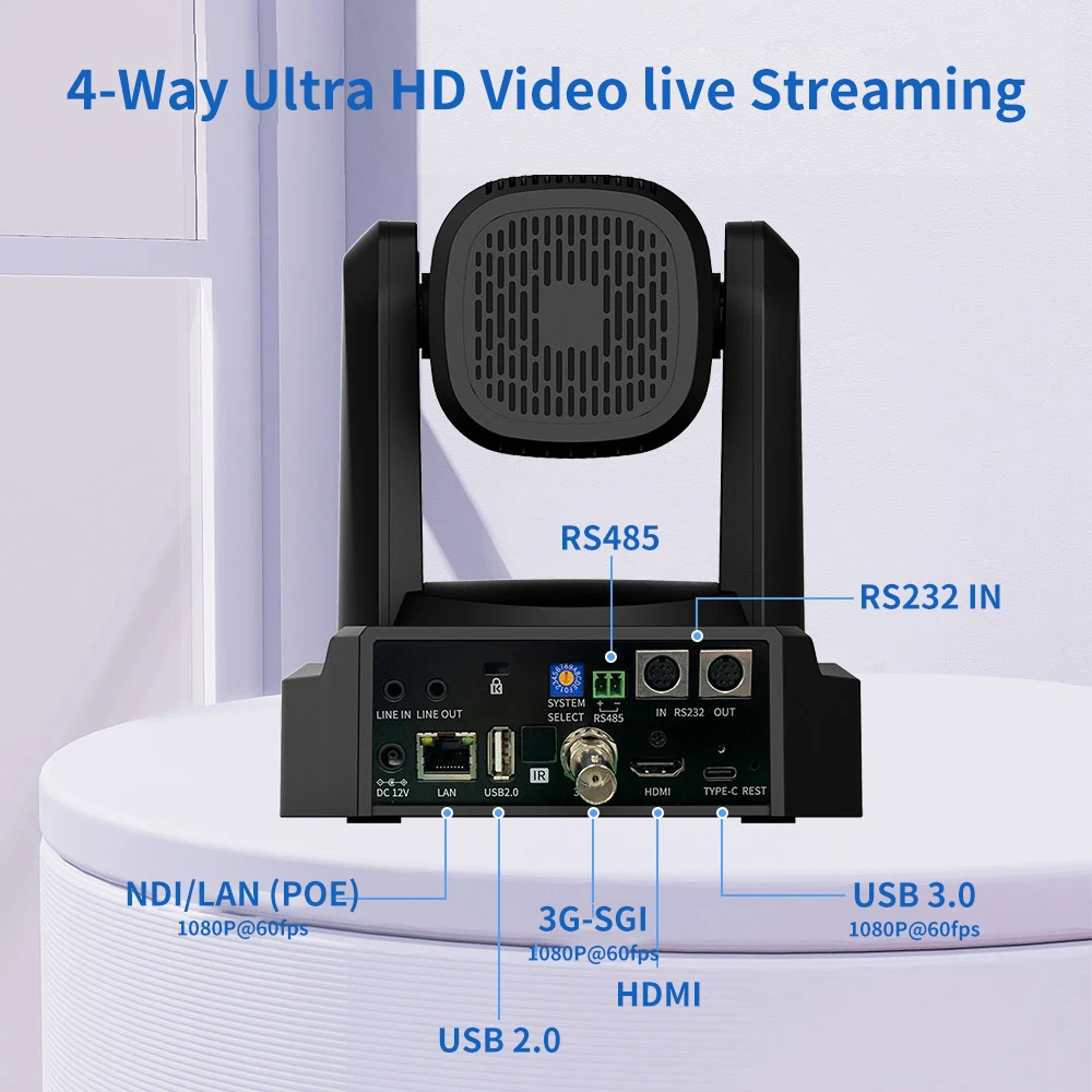 4K PTZ NDI Camera 12X 20X Optical Zoom AI Auto Tracking with PoE HDMI/SDI/USB/IP Live Streaming Camera for Church Service Events