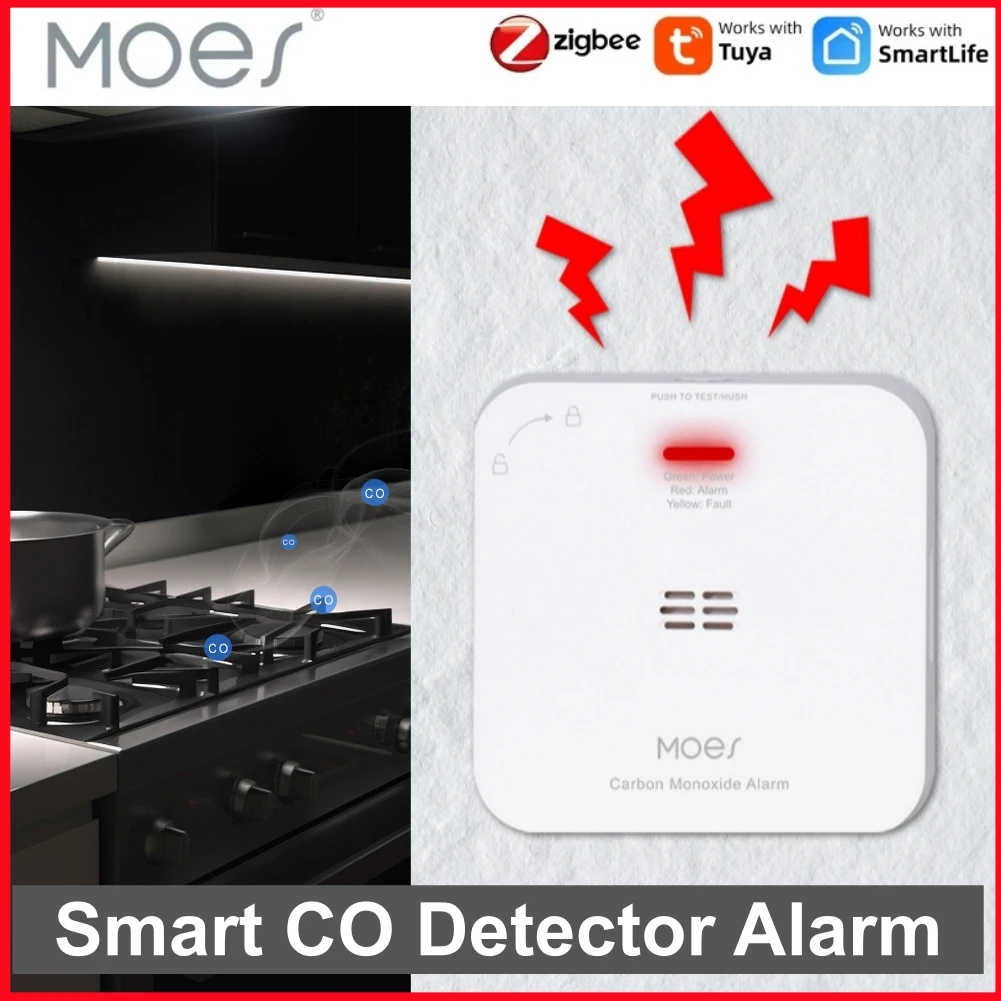 

MOES Smart Wireless CO Alarm, Carbon Monoxide & Gas Leak Detector, Works with Tuya App, ZigBee Sensor for Home Kitchen Safety