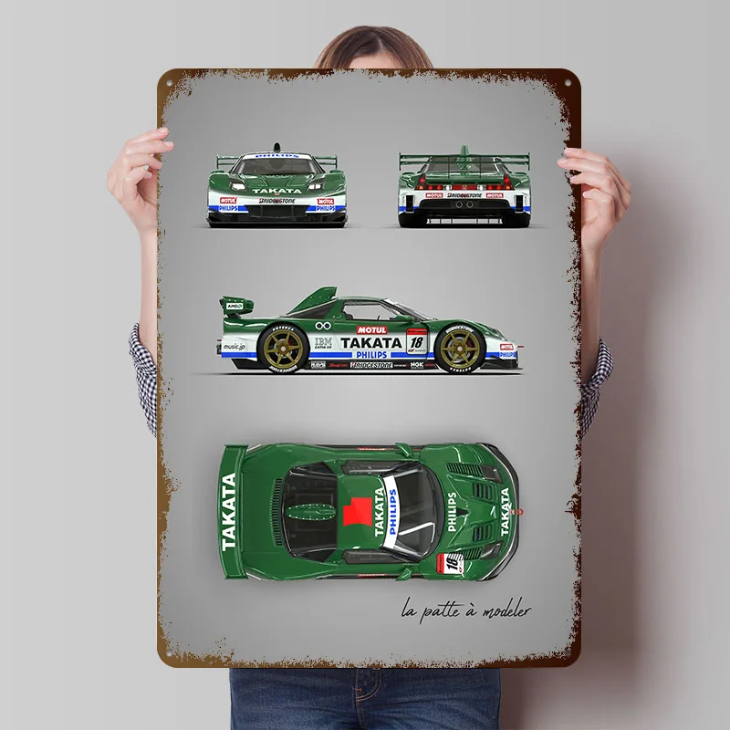 سيارة رياضية NSX JTCC صفيح ملصق مخصص جدار الفن خمر علامات معدنية ريترو القصدير اللوحة لتزيين غرفة الألعاب دافئ