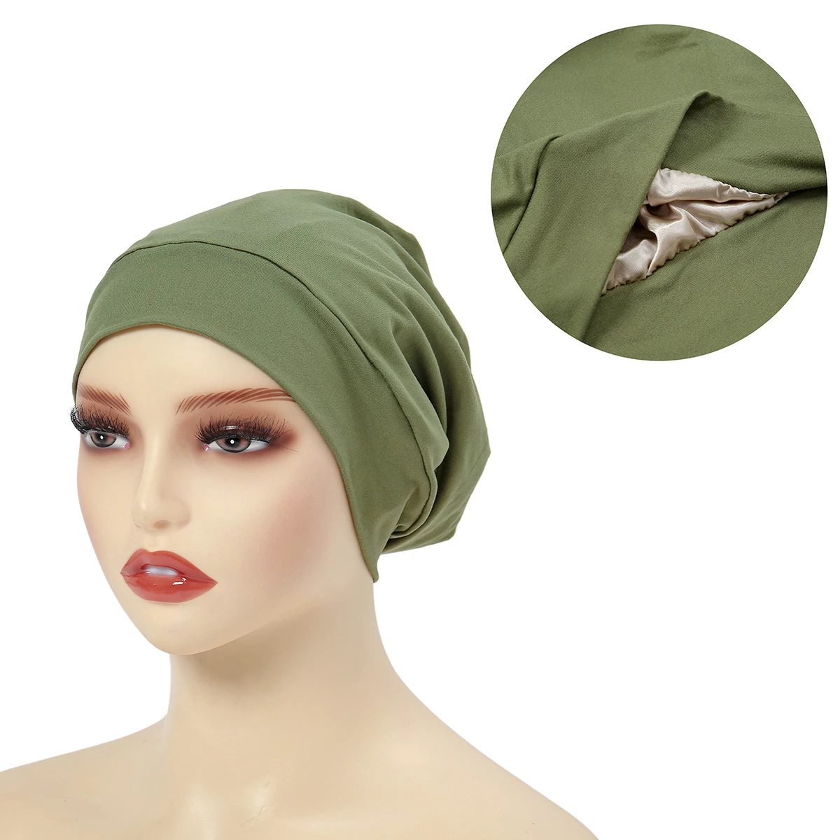 Satin Lined Hijab Cap Bonnet Hair Cap Double Layer Sleep Night Cap Head Cover Muslim Fashion Jersey Hijab Cap Islamic Head Wear