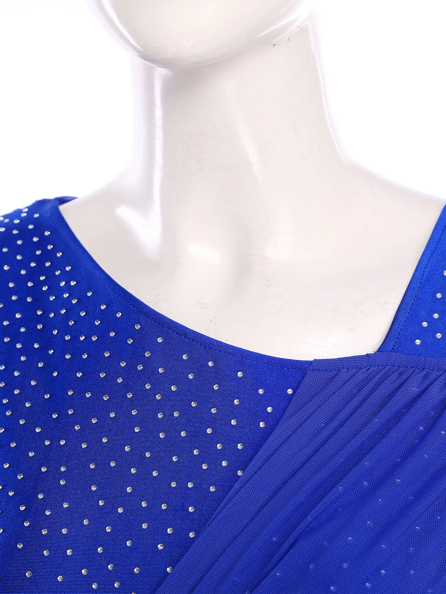 Women Ballet Gymnastic Rhythm Dance Dress Latin Skating Dance Rhinestones Ruched Belt Split Costume for Party Stage Performance