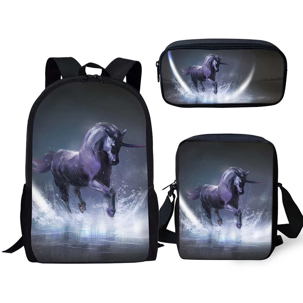 

Trendy Youthful Unicorn Horse 3D Print 3pcs/Set Student Travel bags Laptop Daypack Backpack Shoulder Bag Pencil Case