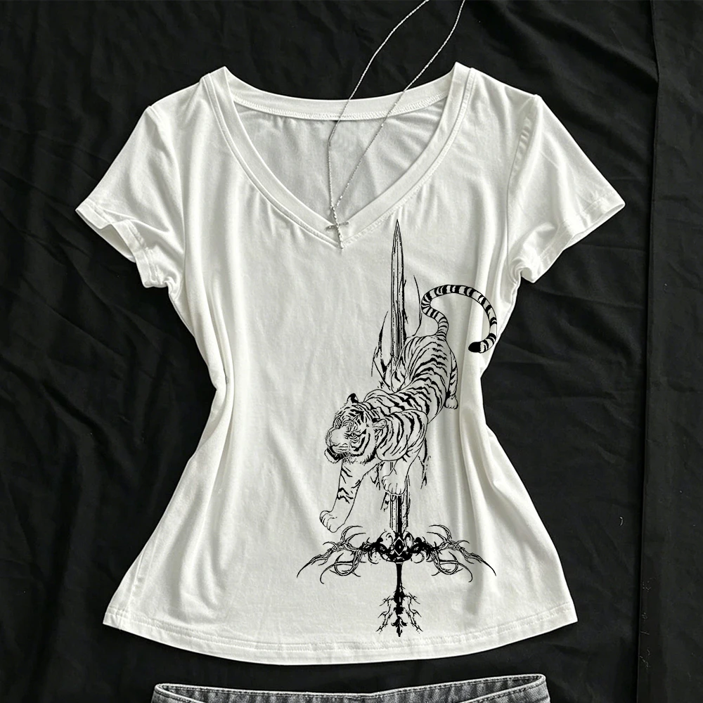 Gothic Baby Tees Y2k Kitty Graphic T Shirts Harajuku Goth Emo Trashy Y2k 2000s Tops Kawaii Shoujo Girl Style Women Top Cuteore