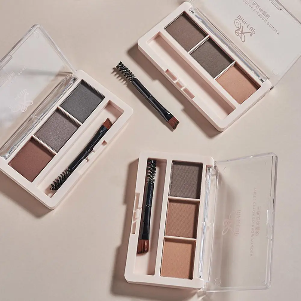 3색 눈썹 파우더 자연스러운 오래 지속되는 섀도우 입체 눈썹 화장품 메이크업 모양 방수 눈썹 크림 S5X2