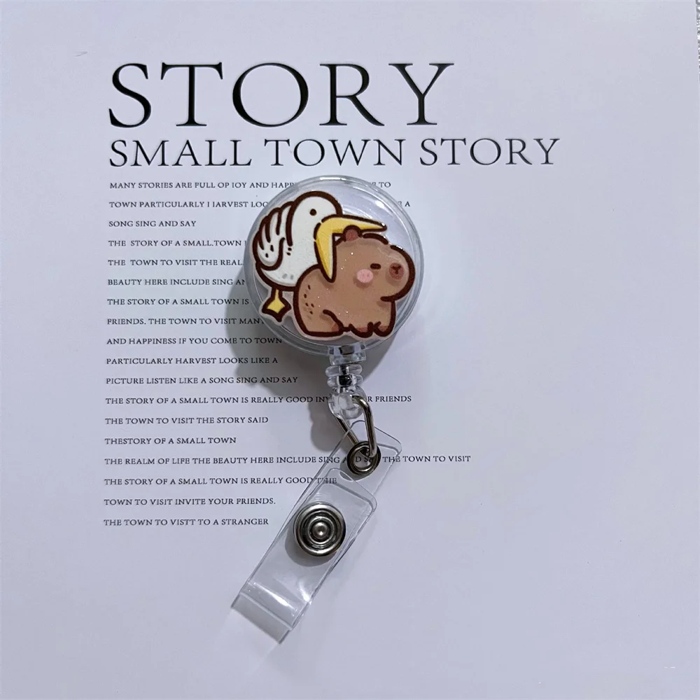 Retractable Badge Reel Compact Id Card Holder Acrylic Badge Reel Colorful Capybara Badge Reel For Nurse Healthcare Office
