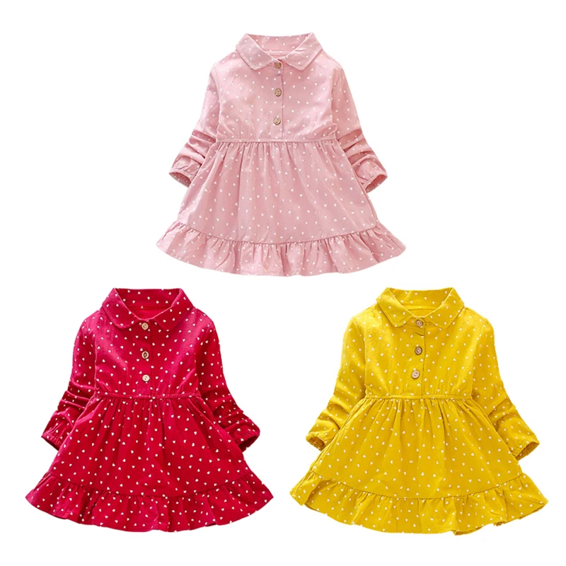 Spring Autumn Casual Baby Girls Dot Print Long Sleeve Dress Kids Toddler Pageant Princess Sundress