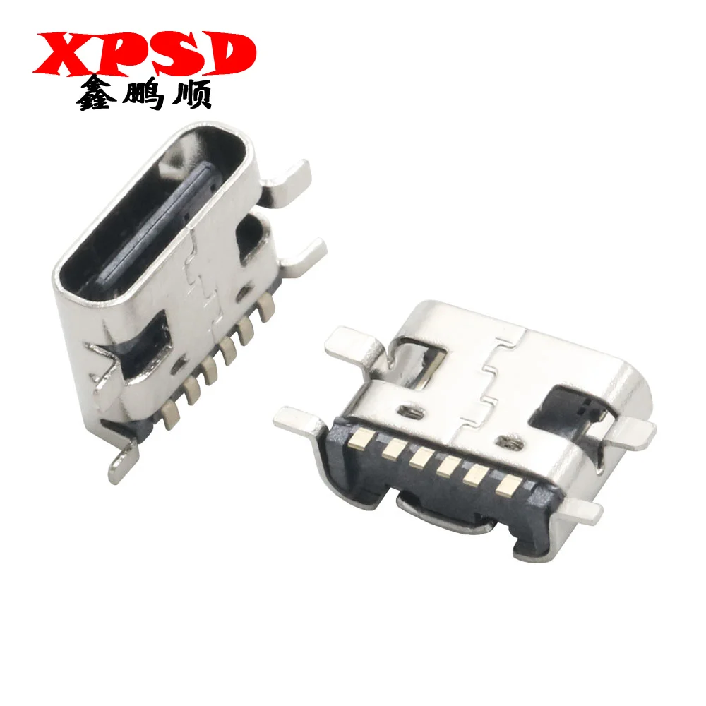 

10PCS TYPE-C 3.1 Full SMD Female TYPE-C Female Seat 6P Four-Foot Patch Type C Female 6 pin