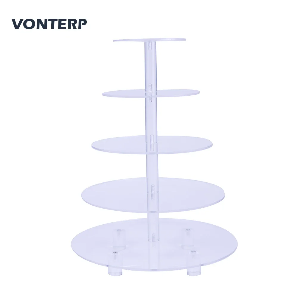 HMROVOOM 1 PC Round  transparent 5 Tier Acrylic acrylic cake stand with base  5 Tier Round with base   (4