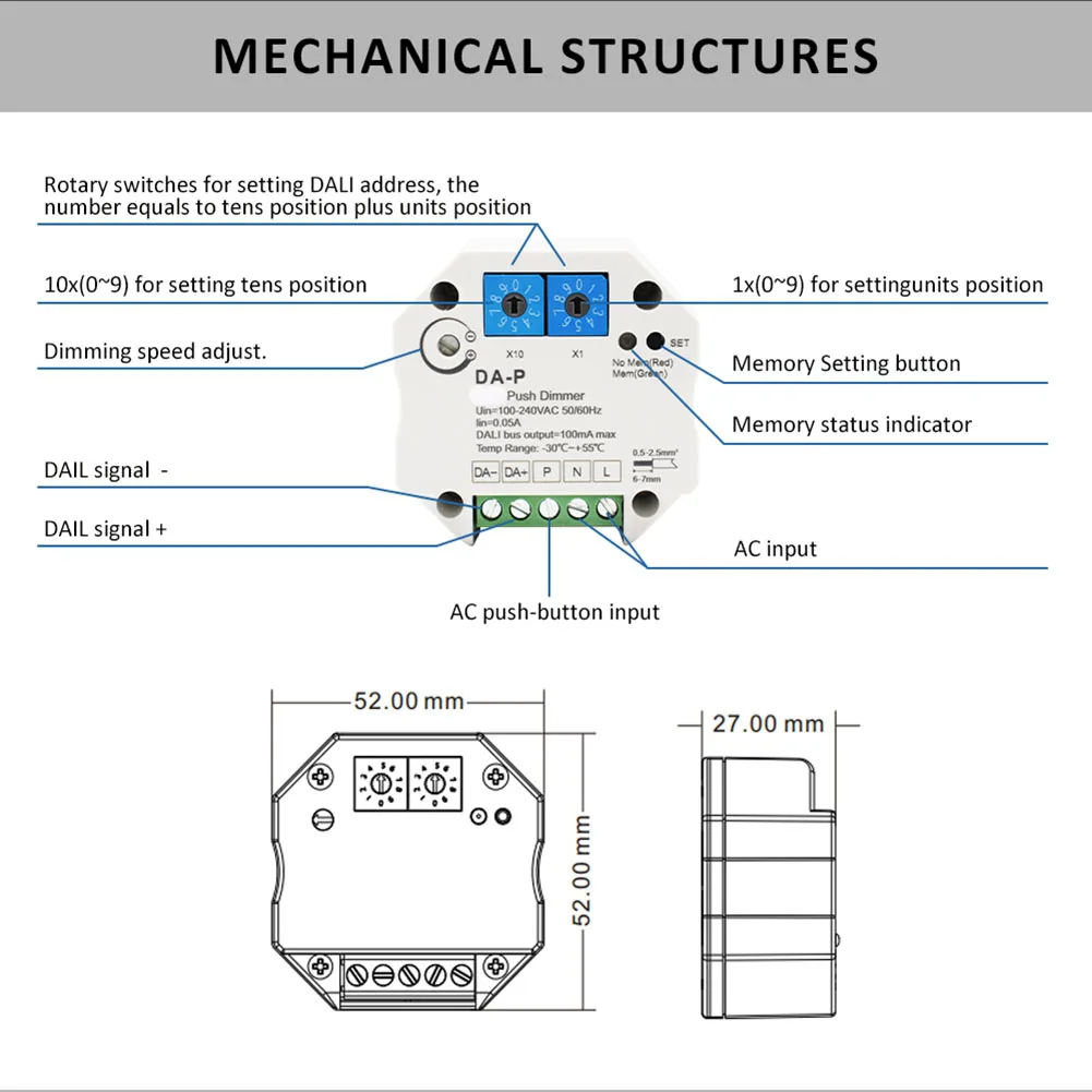 

Professional For DALI Push LED Dimmer 110V 220V 240V With Memory Function For DALI Driver Or Ballasts Dimming Speed Adjustable D