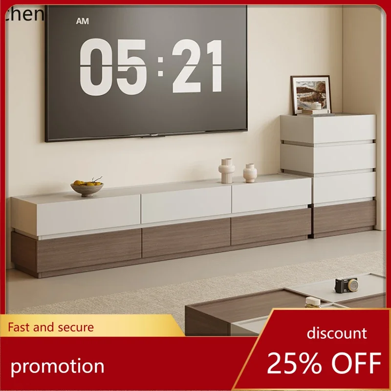 W5.19 solid wood floor-to-ceiling TV cabinet, living room small apartment combination coffee table storage locker