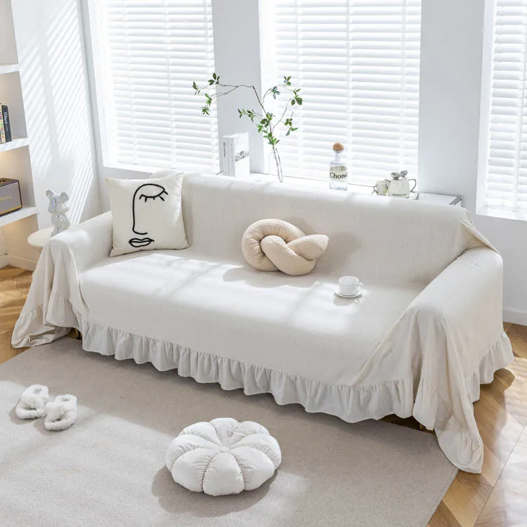 

Nordic Couch Cover Cotton Linen Sofa Throw with Ruffled Edges Versatile Fabric Suitable for All Seasons Modern Minimalist Design