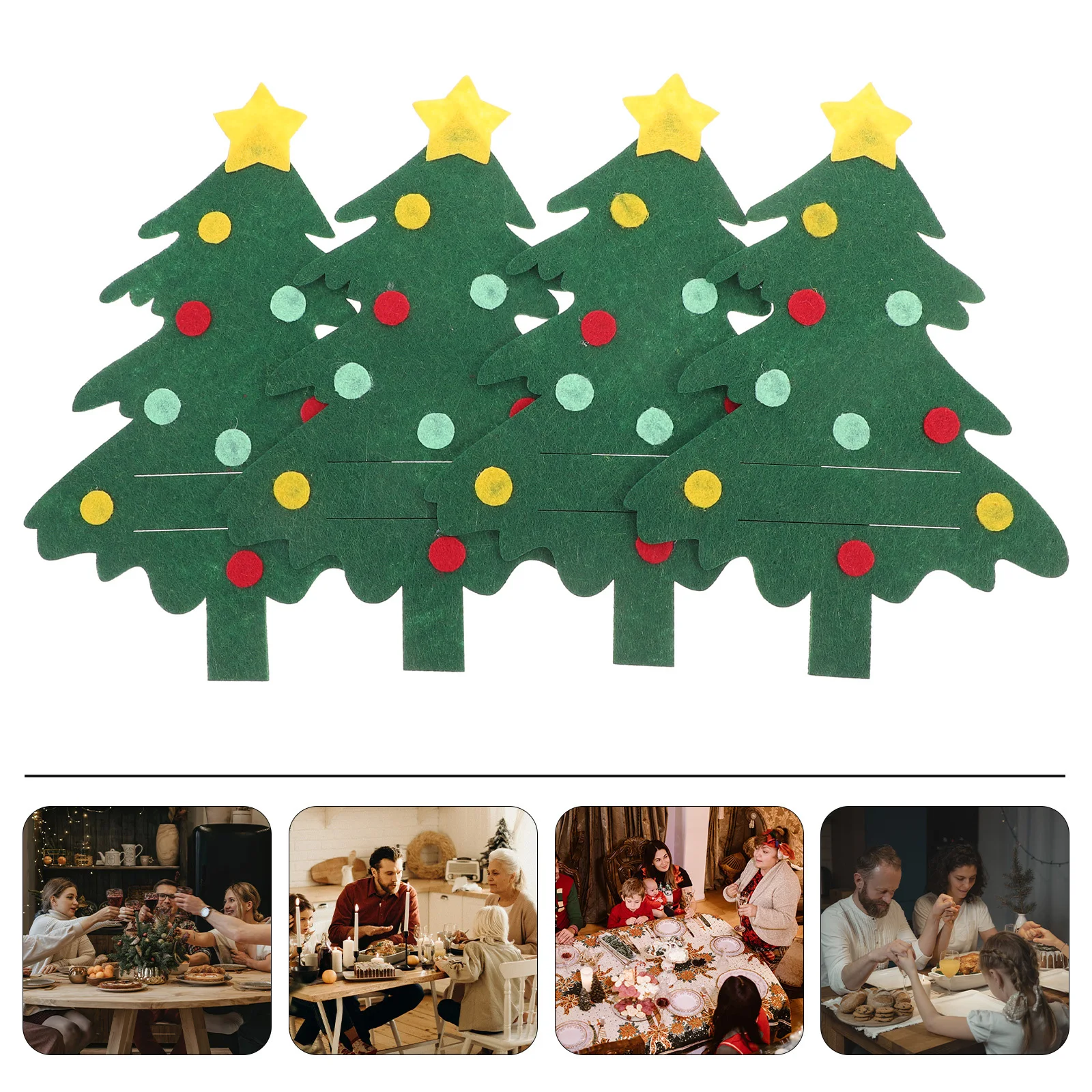 

4Pcs Christmas Tree Cutlery Bags Xmas Theme Silverware Holder Festive Table Decor Party Supplies Cutlery Holder