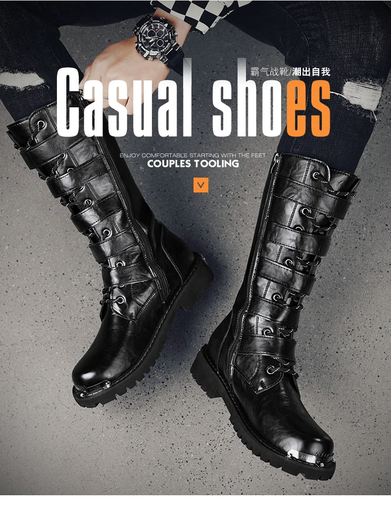 Herrenstiefel für vier Jahreszeiten, neue High-Top-Freizeitstiefel für den Außenbereich, Sicherheitsschutz-Arbeitsstiefel, Motorradstiefel, Outdoor-Stiefel in Übergröße – Detail 4