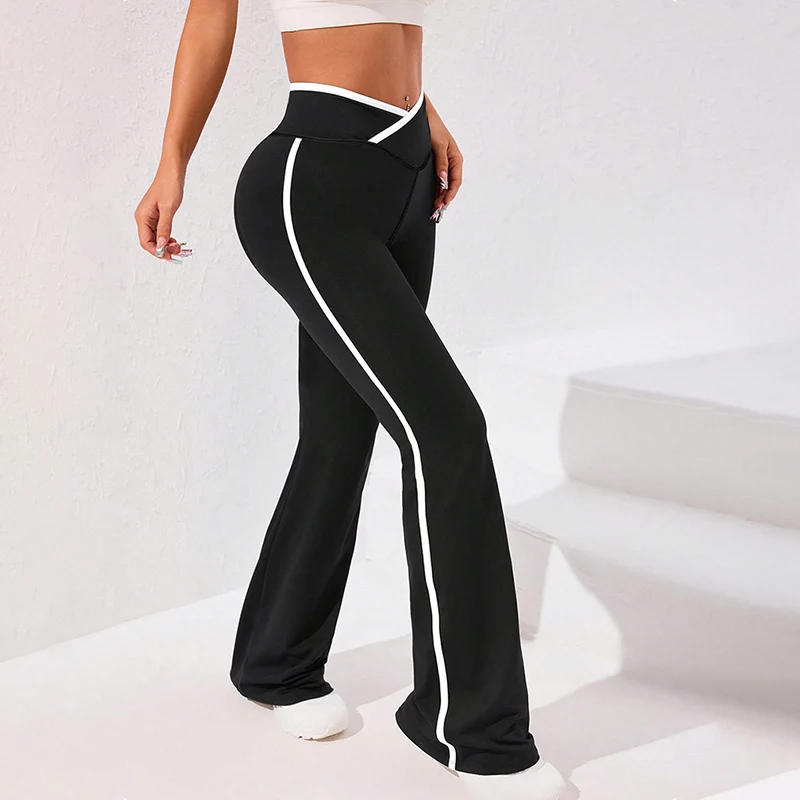 مخطط المرقعة عبر الخصر اليوغا طماق النساء عالية تمتد Bodycon متوهج السراويل امرأة الصالة الرياضية اللياقة البدنية تجريب الركض بنطلون