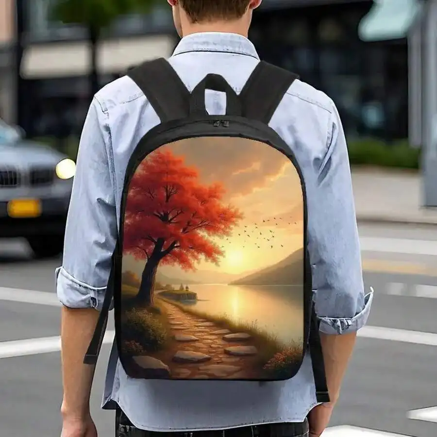 

Red Maple Tree Landscape Backpack Lightweight Foldable Travel Bag With Adjustable Straps