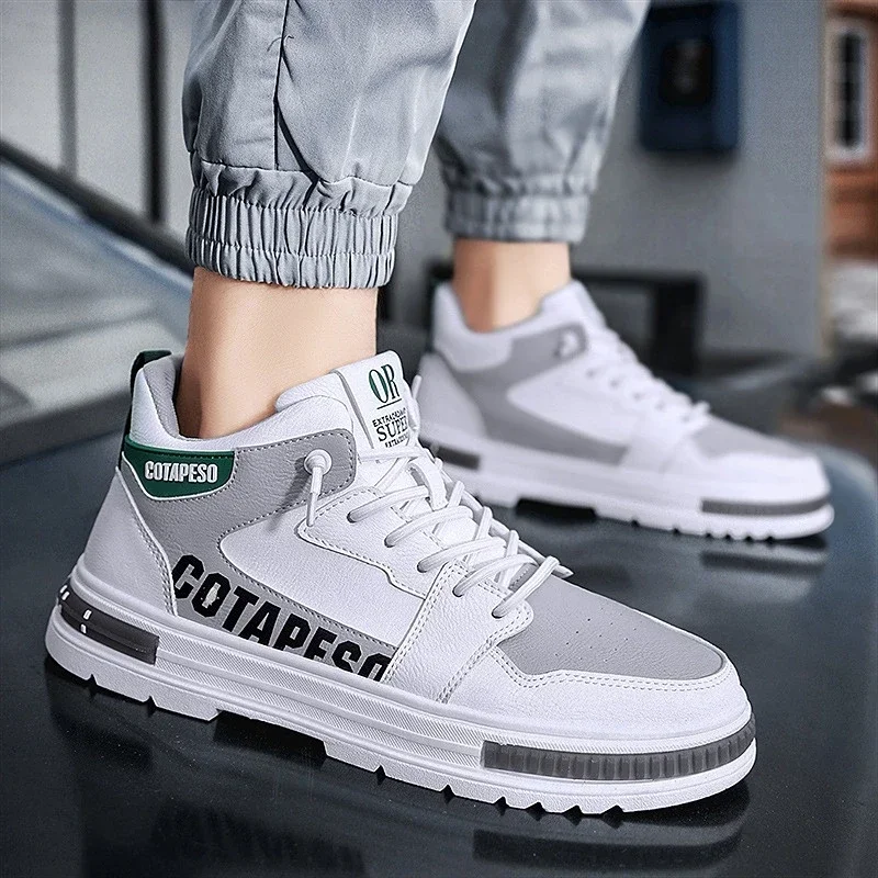 

Men's High Top Sneakers Korean Style Casual All-match Lace-up Platform Shoes Trendy Comfortable White Shoes Tenis Masculino