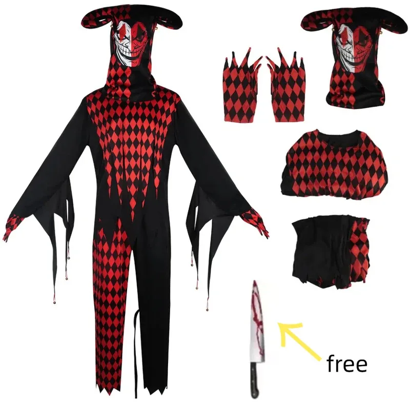 

Horror Clown Costume Halloween Horror Movie Murder Evil Poker Clown Cosplay Party Costume for Adults