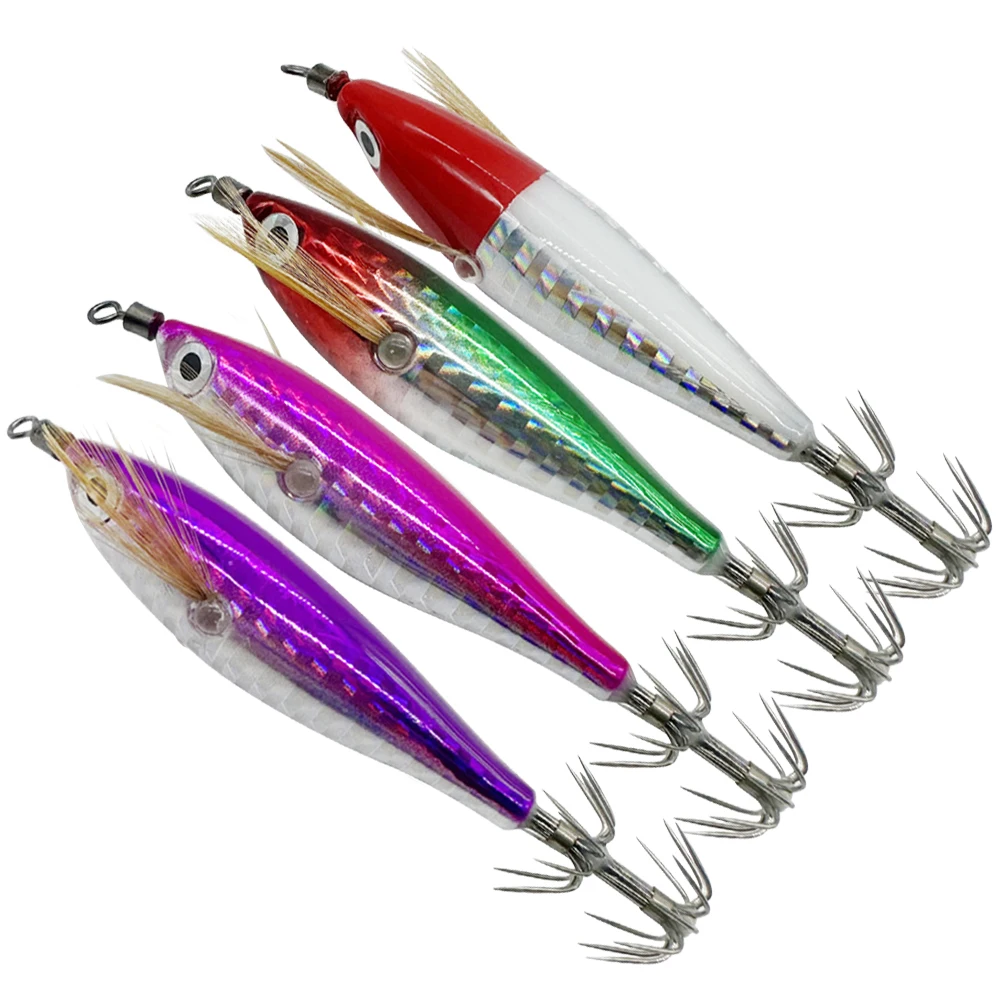 5.5g Laser Luminous Squid Jig Floating Horizontal Wood Shrimp Egi Lure Bait Squid Jigging Shrimp Hook Octopus Cuttlefish