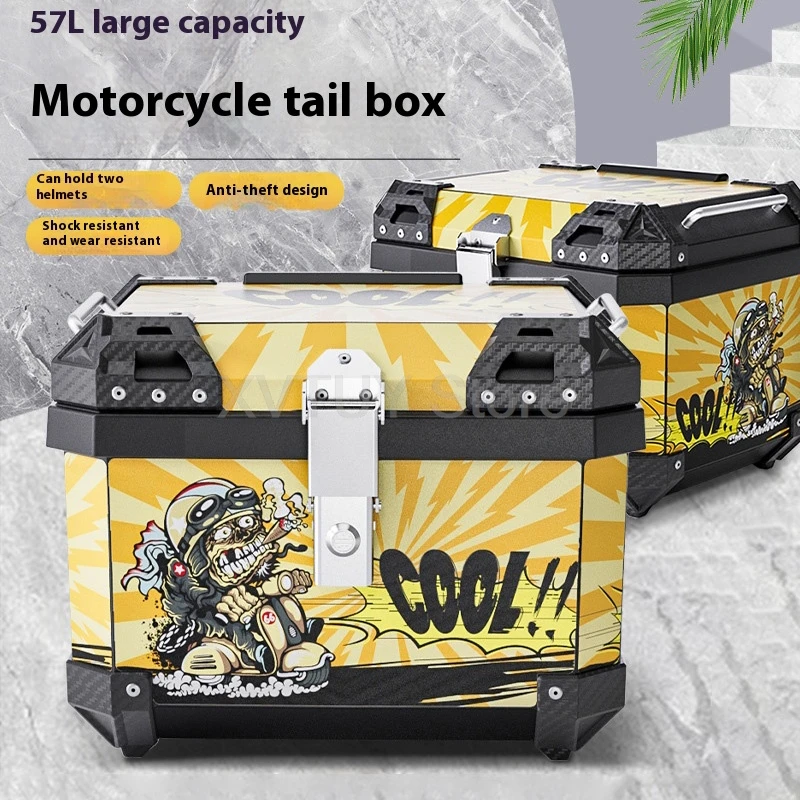

Хвостовой ящик для мотоцикла, 45 л, 57 л, универсальный верхний хвост, задний ящик для шлема, запираемые чехлы для инструментов для хранения багажа, водонепроницаемый переносной ящик для хранения