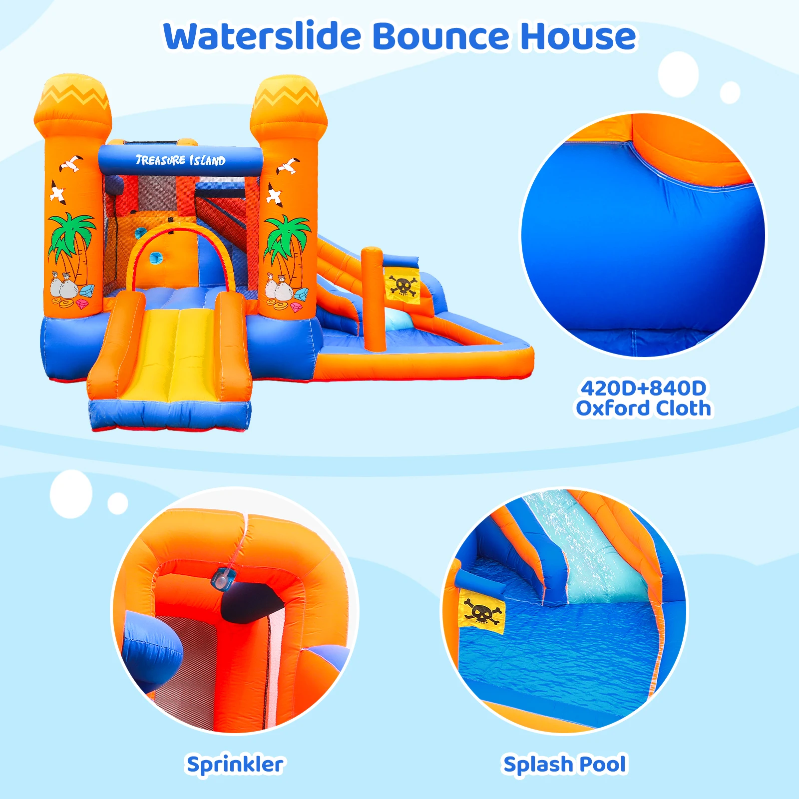 AOOU Casa de rebote inflable para niños con soplador de 450 W, tobogán para niños y tobogán de agua 2 en 1, parque acuático de castillo inflable al aire libre