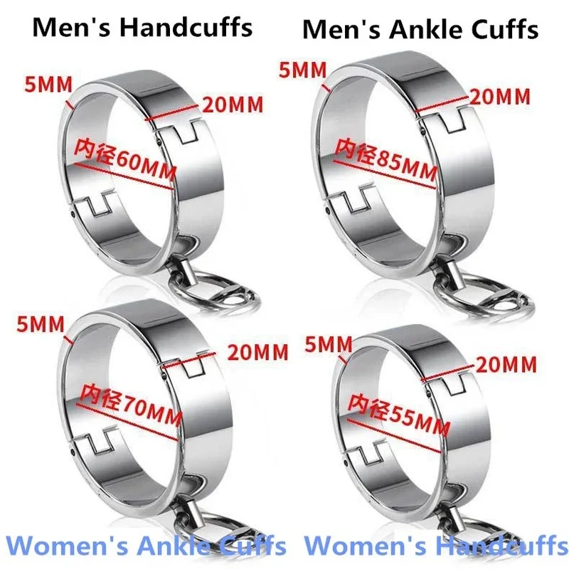 5Pcs Metal Handcuffs Ankle Cuffs Collar Restraint with Chain Heavy Duty Cuffs Slave Bondage Fetish Bdsm Sex Toys for Men Women