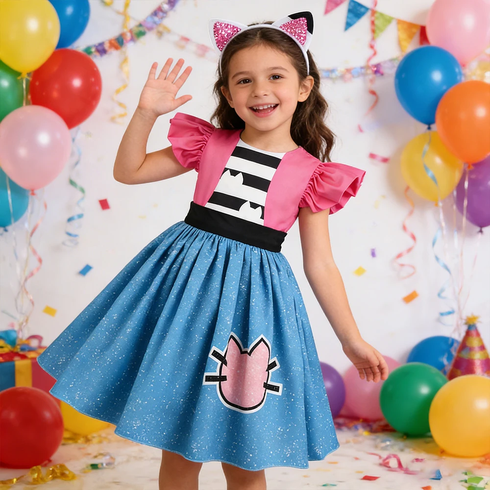 

Кукольный домик Габби, костюмы для косплея для карнавала, вечерние платья для девочек с повязкой на голову, платье принцессы для маленьких девочек, платье на день рождения, платье